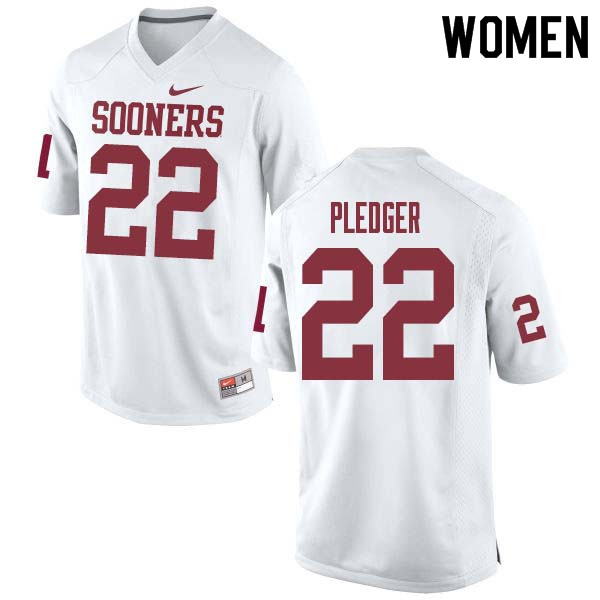 Women #22 T.J. Pledger Oklahoma Sooners College Football Jerseys Sale-White - Click Image to Close